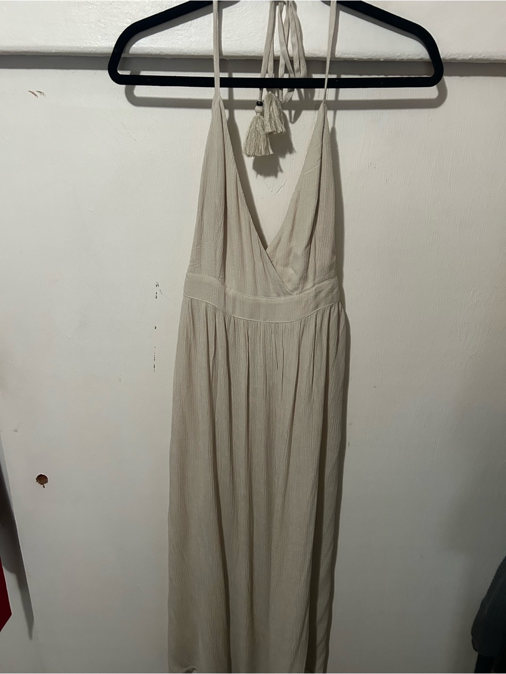 O'Neill Cream Halter Maxi Dress with Tassel Ties